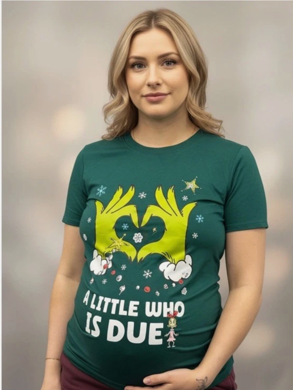 The Grinch A Little Who Is Due Maternity Shirt Women’s Size XL 16-18 Green